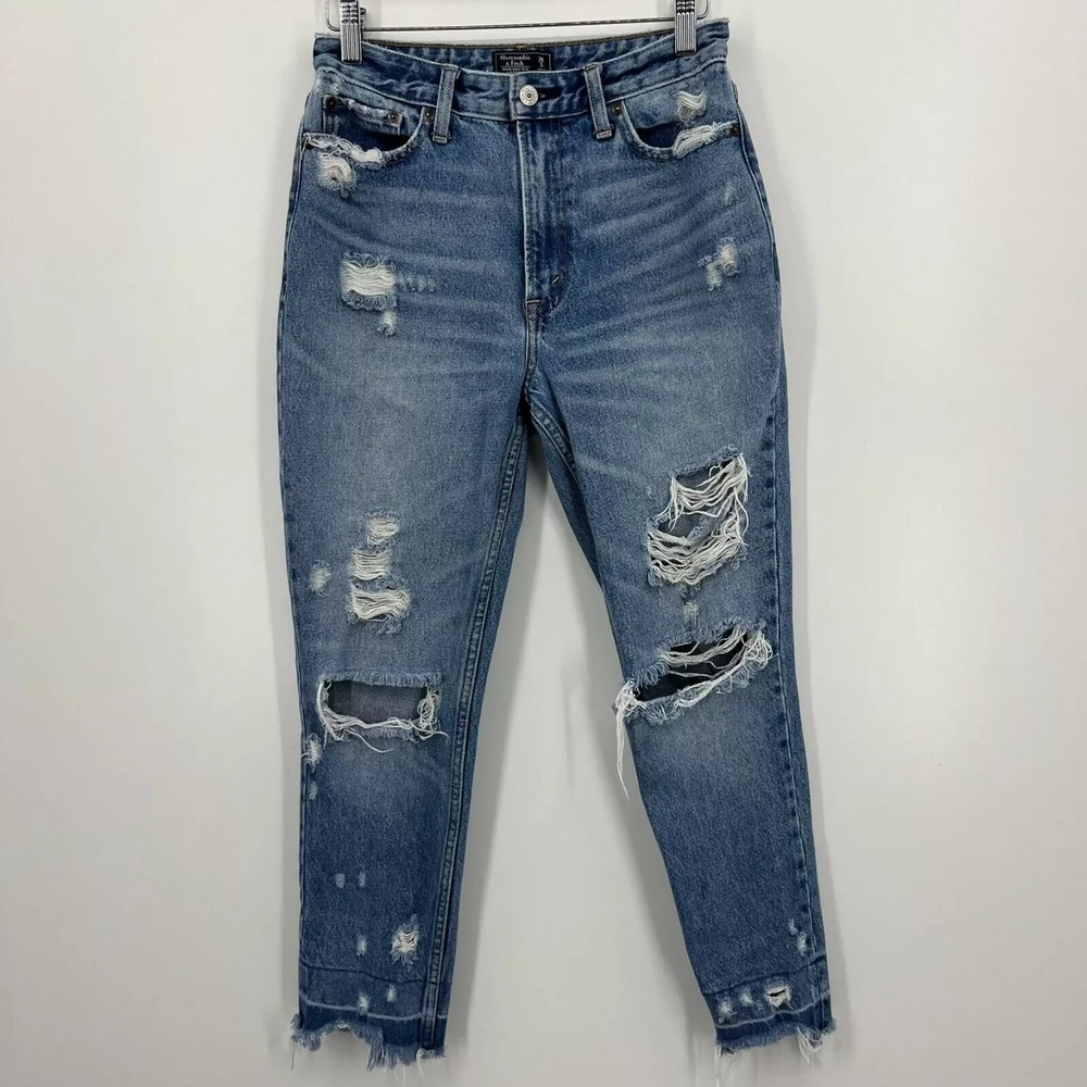 Abercrombie & Fitch Annie High Rise Girlfriend Jeans Distressed Blue Size 26 2R